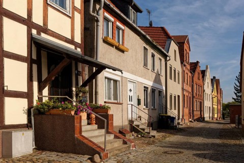 Residential buildings in Weinbergstrasse in the Hanseatic town of Havelberg in the Altmark region.