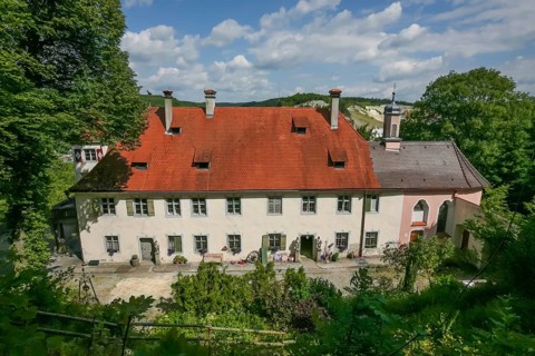 View of Klingenstein Castle, historical building, architecture, green landscape, clouds, wall,