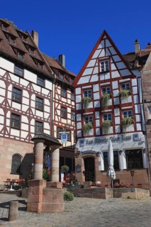 In the old town of Nuremberg, the Pilatus House with St George as dragon slayer, town house from