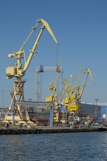 Cranes, old shipyard Stocznia Szczecinska Wulkan, Szczecin, West Pomeranian Voivodeship, Poland,