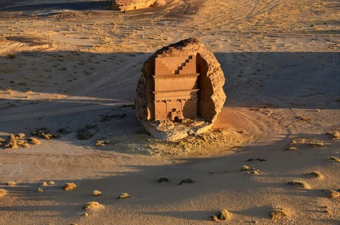 Qasr Al-Farid, 2000-year-old tomb of the Nabataeans, aerial view, Hegra or Madain Salih, AlUla