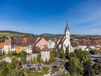 Aerial view of the town of Engen with the Church of the Assumption of the Virgin Mary, Constance