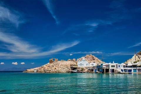 Greek village scenic picturesque view in Greece, the beach and fishing village of Firapotamos in