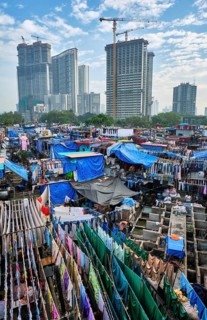 MUMBAI, INDIA, OCTOBER 31, 2019: Dhobi Ghat Mahalaxmi Dhobi Ghat is open air laundromat lavoir in