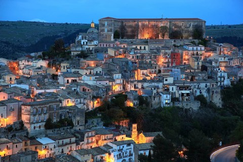 City of Ragusa, the late Baroque district of Ragusa Ibla by night, Unesco World Heritage Site,