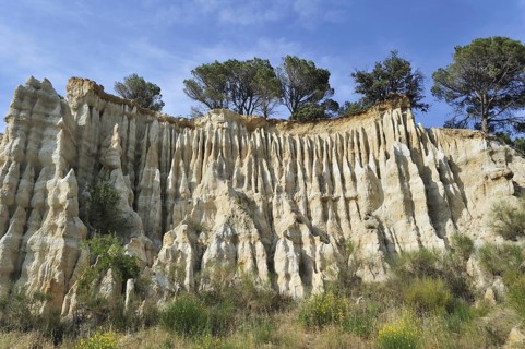 Strange rock formations created by water erosion at the Orgues d'Ille-sur-Têt in the
