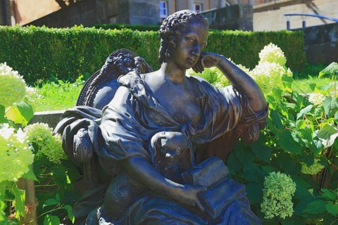The sculpture of Margravine Wilhelmine on La Spezia Square, Bayreuth, Upper Franconia, Bavaria,