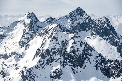 Peaks and mountains in winter, Sellraintal, Stubai Alps, Kühtai, Tyrol, Austria, Europe