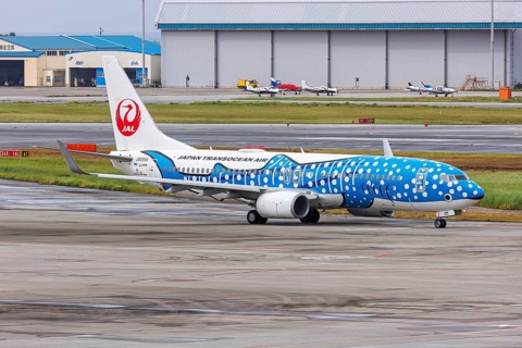 A Boeing 737-800 aircraft of Japan Transocean Air with the registration JA05RK and the Jinbei