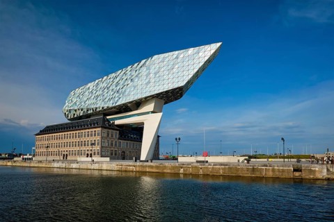 ANTWERP, BELGIUM, MAY 27, 2018: Antwerp port administration headquarters, designed by famous
