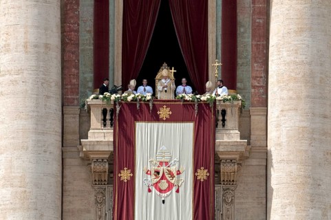 St. Peter's Basilica with Pope Benedict XVI for the Easter blessing Urbi et Orbi, balcony of the