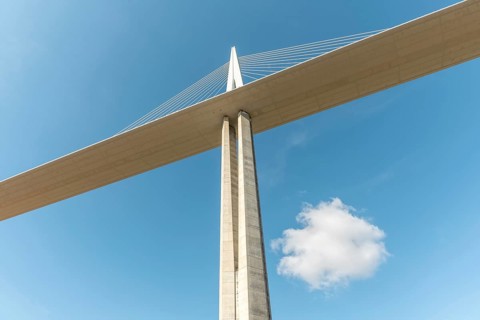 Millau viaduct, cable-stayed bridge over Tarn valley. The highest road bridge in the world. A75