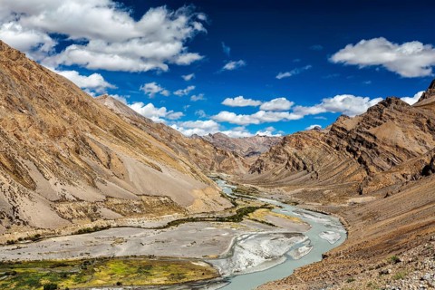 Himalayan landscape in Himalayas along Manali-Leh road. Ladakh, India, Asia