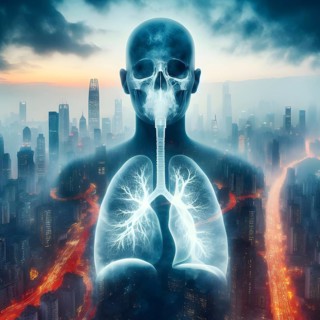 Air Pollution city and people suffers lung disease. Industrial pollution. Industrial smoke. Human