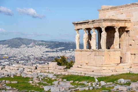 Columned Figures, Erechtheion Temple with Caryatids, Caryatid Hall, Acropolis, Athens, Greece,