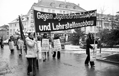 Young unemployed people demonstrated against unemployment and apprenticeship cuts in Solingen,