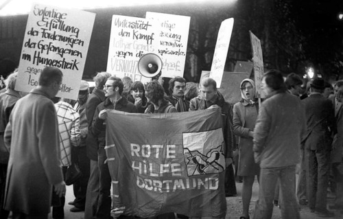 Left-wing sympathisers of the Red Army Faction (RAF) protesting in Dortmund on 13.11.1974 after the