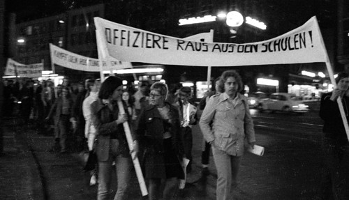 Left-wing and pacifist demonstration for the anti-war day on 1.9.1971 in Bochum.banner:Officers out