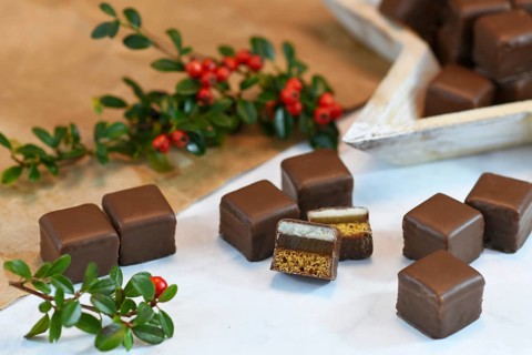 German traditional sweets called Dominosteine, food sold around Christmas season consisting of