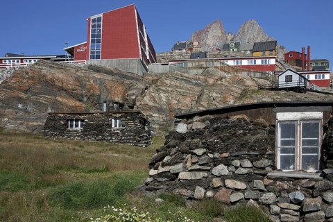 Qarmaq, qammaq, a traditional sod house at the Uummannaq Museum, North-Greenland, Greenland, North