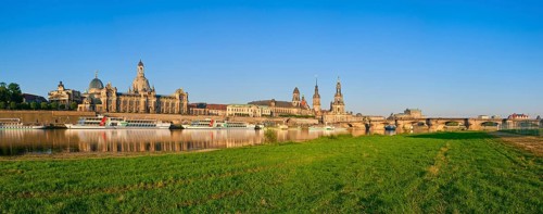 Dresden silhouette in the morning, the world-famous Dresden skyline shows its most beautiful side,