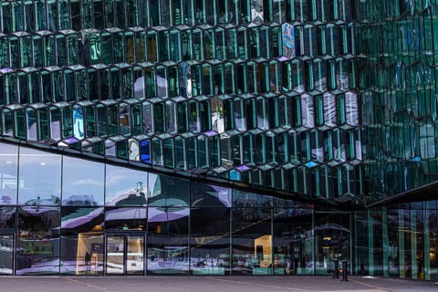 Glass facade of the Harpa Concert Hall and Congress Centre, Reykjavik, Reykjanes Peninsula,
