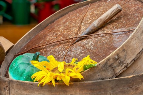 Old garden tools, pricking stick and sieve, Germany, Europe