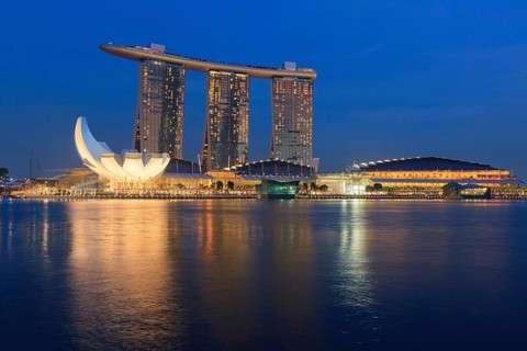 SINGAPORE, MAY 6: The Marina Bay Sands complex on sunset on May 6, 2011 in Singapore. Marina Bay