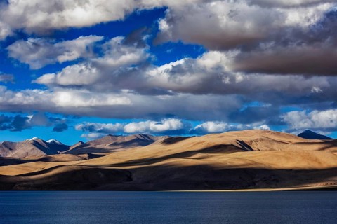 Himalayan lake Tso Moriri on sunset, Korzok, Ladakh, India, Asia