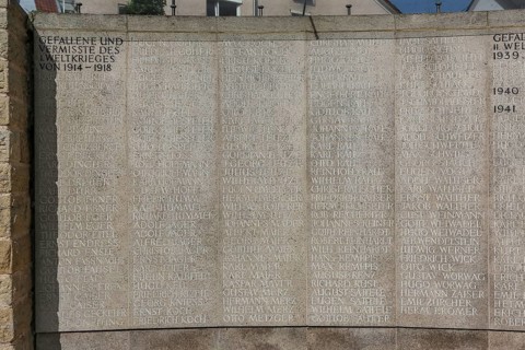 Memorial plaque at the Protestant St. Andrew's Church, memorial, lists of names of the fallen and
