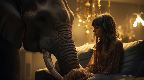 Contemplative young woman sitting in A daze ignoring the elephant in the room. generative AI