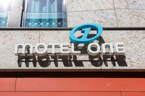 Motel One Hotel with logo on Lautenschlagerstraße in Stuttgart, Germany, Europe