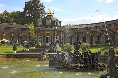Waterworks and New Palace with Temple of the Sun at the Hermitage in Bayreuth, Upper Franconia,