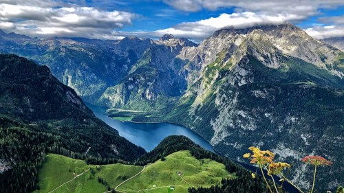 View of the Königssee, The Königsblick, Watzmann, most dominant mountain range of the Berchtesgaden