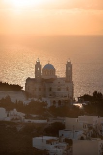 View from Ano Syros to the Anastasi Church or Church of the Resurrection, light mood, Ano Syros,
