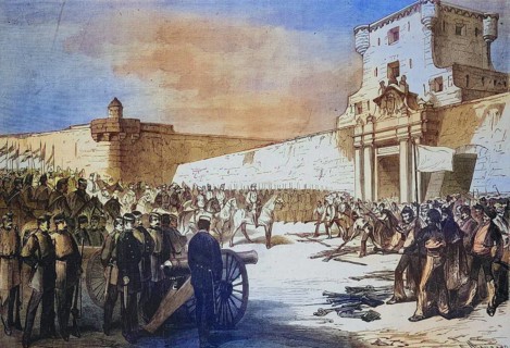 General Caballeros receives the submission of the rebels of Cadiz, In September 1868 Queen Isabella