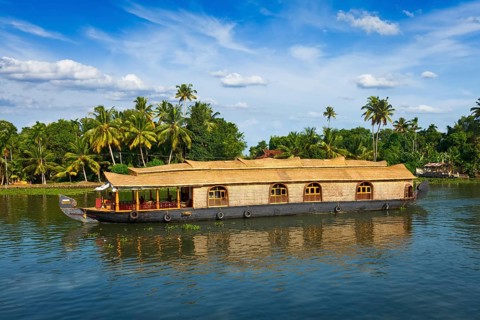 Tourism attraction of Kerala, tourist houseboat in Kerala backwaters. Kerala, India, Asia