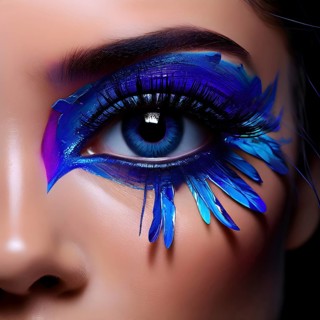 Close up portrait of an intricate eye makeup with vividly colored eyelids, AI generated