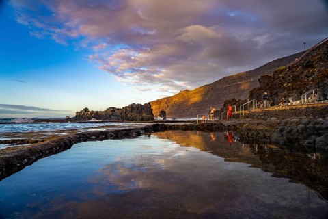 Evening at the natural swimming pool La Maceta, El Hierro, Canary Islands, Spain, Europe