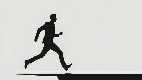 Abstract illustration in geometric shapes of a man in hurry, AI generated