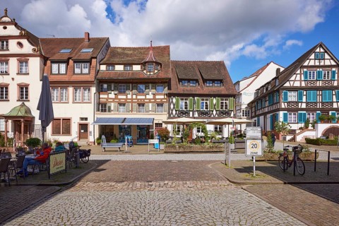 Half-timbered houses and the Pfeffermühle restaurant in Gengenbach, Black Forest, Ortenaukreis,