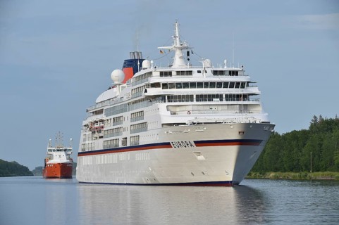 Cruise ship Europa sailing in the Kiel Canal, NOK, Kiel Canal, Schleswig-Holstein, Germany, Europe
