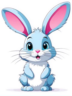 A simple cartoon Easter bunny with a white background, abstract illustration, AI generated
