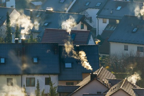 Symbolic image, environmental pollution, global warming, climate change, morning light falls on a