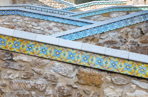 Staircase made of traditional ceramic, Sciacca, Agrigento district, Sicily, Italy, Europe