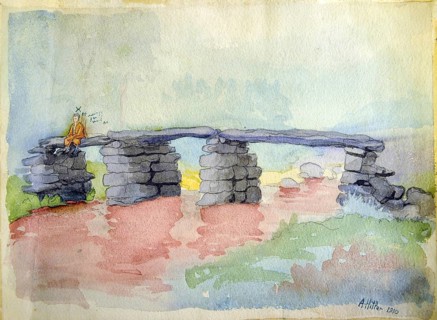 Landscape with stream and bridge, Painting by Adolf Hitler (1889-1945), Historical, digitally