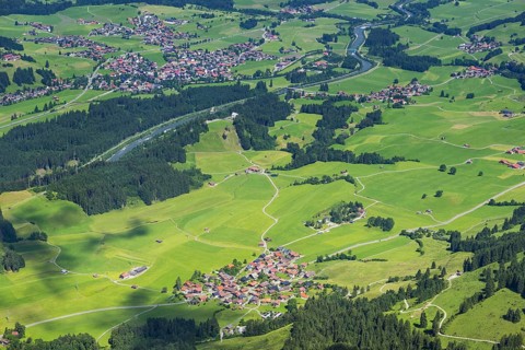 Panorama from the Rubihorn, 1957m, into the Illertal, Allgäu, Bavaria, Germany, Europe