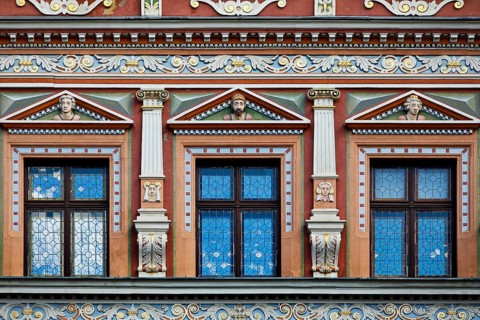 Splendid façade decoration on the Haus zum Breiten Herd, Renaissance building on the fish market,