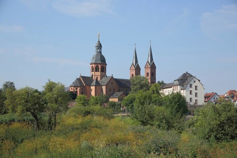 View of Einhard Basilica of St. Marcellinus and Peter, monastery complex, Seligenstadt, Main,