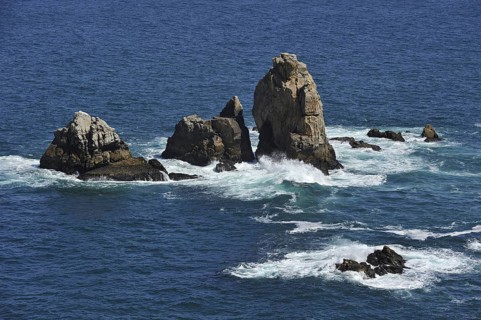 Sea stacks along the rocky coast at Cap de Sizun, nature reserve and bird sanctuary in Finistère,
